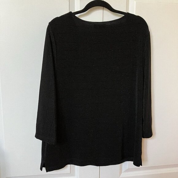 Chico’s Travelers Stripe Sparkling Black Womens Size 3 Tunic Blouse Top - Picture 4 of 5